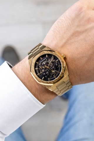 Reloj automático de silicona y chapado en ion de oro amarillo - Walter Bach