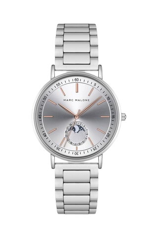 Reloj de cuarzo de acero - Contador de fase lunar - Plateado