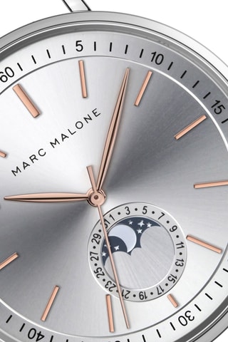 Reloj de cuarzo de acero - Contador de fase lunar - Plateado