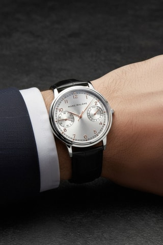 Reloj de cuarzo de piel - Negro y plateado