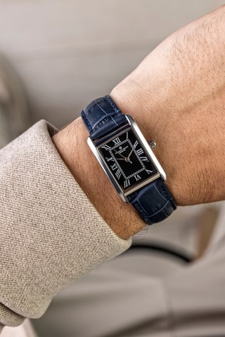 Reloj de cuarzo de piel - Azul oscuro y plateado - Frederic Graff