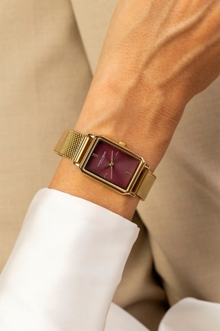 Reloj de cuarzo de acero - Dorado y burdeos - Frederic Graff