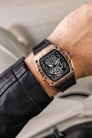 Reloj de cuarzo de silicona - Negro y rosa dorado - Marc Malone