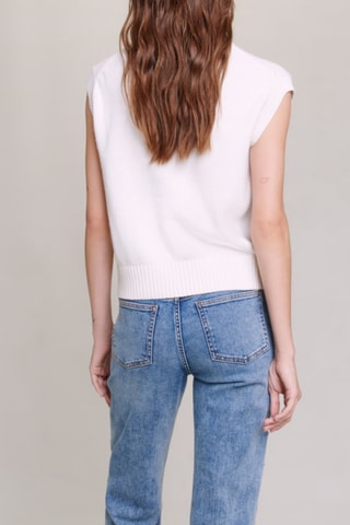 Pull sans manches en laine - Écru et turquoise