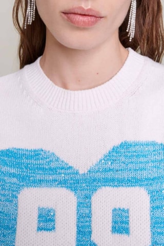Pull sans manches en laine - Écru et turquoise