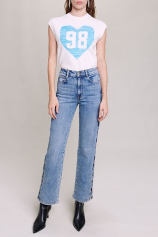 Pull sans manches en laine - Écru et turquoise