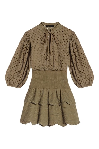 Robe droite en broderie anglaise - Kaki