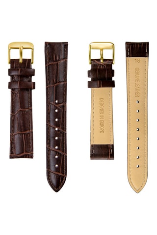 Orologio al quarzo in pelle di vitello e zirconi Kensington - Marrone e dorato
