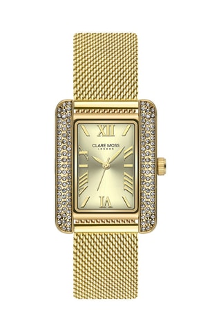 Orologio al quarzo in acciaio e zirconi Gold