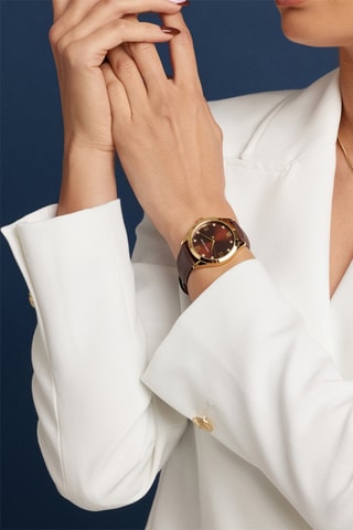 Orologio al quarzo in pelle e zirconi Marrakech - Marrone e dorato