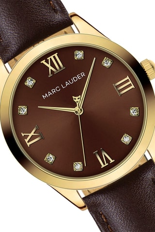 Orologio al quarzo in pelle e zirconi Marrakech - Marrone e dorato