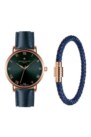 Cofanetto orologio al quarzo in pelle e bracciale in pelle