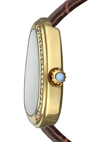 Orologio al quarzo in pelle e zirconi Royalty - Marrone e dorato