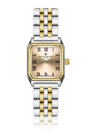 Cofanetto orologio al quarzo placcato Ion argento e diamante e cinturini in pelle Olympe