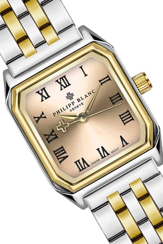 Cofanetto orologio al quarzo placcato Ion argento e diamante e cinturini in pelle Olympe