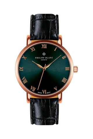 Orologio al quarzo in pelle - Nero e dorato rosa