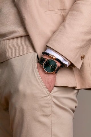 Orologio al quarzo in pelle - Nero e dorato rosa