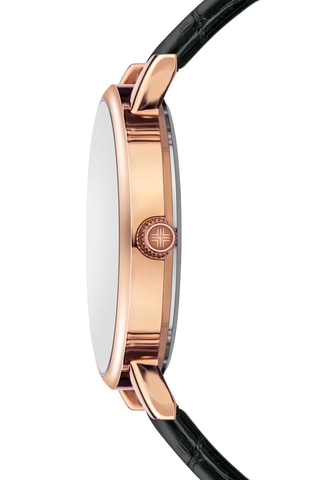 Orologio al quarzo in pelle - Nero e dorato rosa