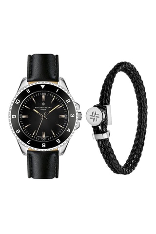 Cofanetto orologio al quarzo in pelle e bracciale in pelle