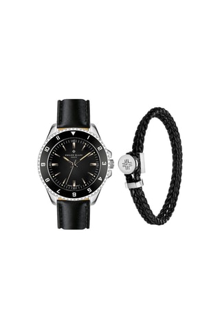 Cofanetto orologio al quarzo in pelle e bracciale in pelle