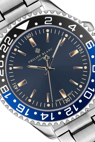 Cofanetto orologio al quarzo in pelle, placcato Ion argento e diamante e bracciale bangle in pelle Olympe