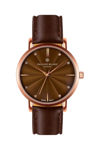 Orologio al quarzo in pelle  - Marrone e dorato rosa