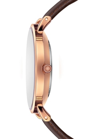 Orologio al quarzo in pelle  - Marrone e dorato rosa