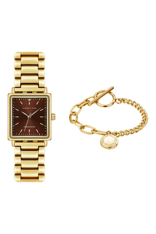 Cofanetto orologio al quarzo e bracciale in acciaio con diamante Isadora - Dorato
