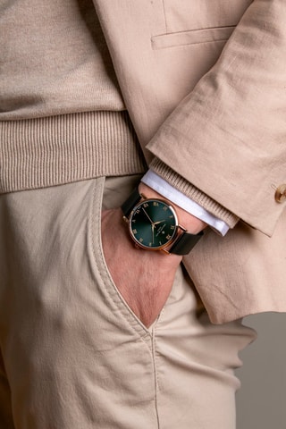 Orologio al quarzo in acciaio - Nero e dorato rosa