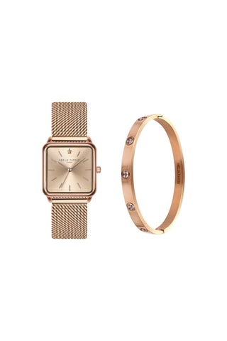 Cofanetto orologio al quarzo in acciaio e bracciale in cristalli Plaza
