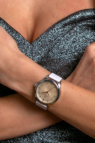 Orologio al quarzo in pelle - Bianco e argentato