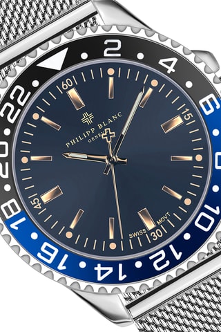 Cofanetto orologio al quarzo in pelle, placcato Ion argento e diamante e bracciale in pelle Olympe