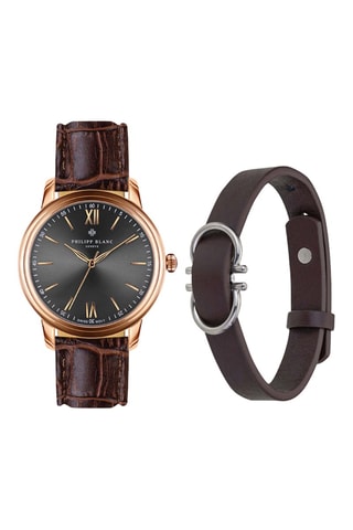 Cofanetto orologio al quarzo e bracciale in pelle Geneva