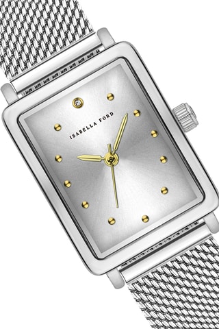 Cofanetto orologio al quarzo placcato Ion argento e diamante e bracciale bangle Isaure