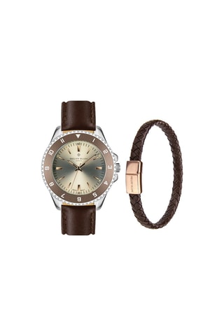 Cofanetto orologio al quarzo in pelle e bracciale in pelle Avenches