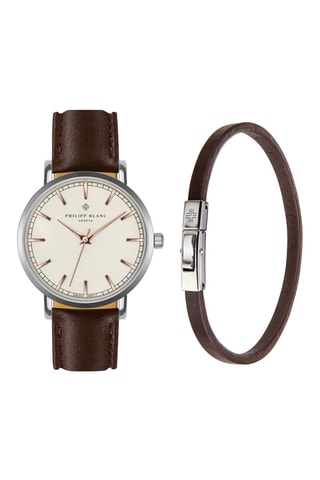 Cofanetto orologio al quarzo in pelle e bracciale in pelle