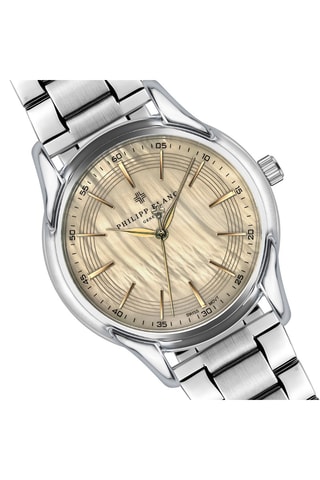 Cofanetto orologio al quarzo in acciaio e bracciale in pelle