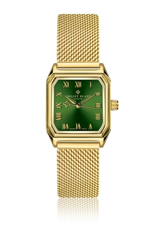 Orologio al quarzo in pelle, placcato Ion argento e diamante Olympe