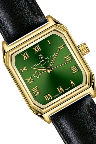 Orologio al quarzo in pelle, placcato Ion argento e diamante Olympe