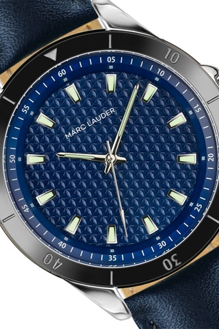 Cofanetto orologio al quarzo in acciaio e bracciale in pelle
