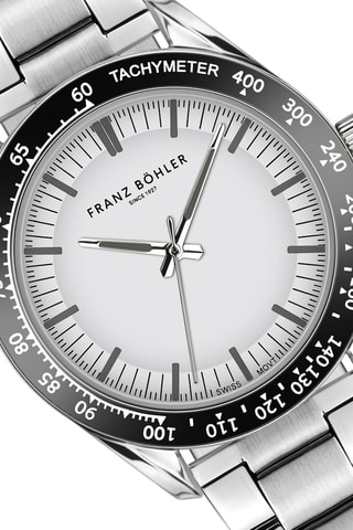 Orologio al quarzo in acciaio Silvaplana - Tachimetro - Argentato e nero