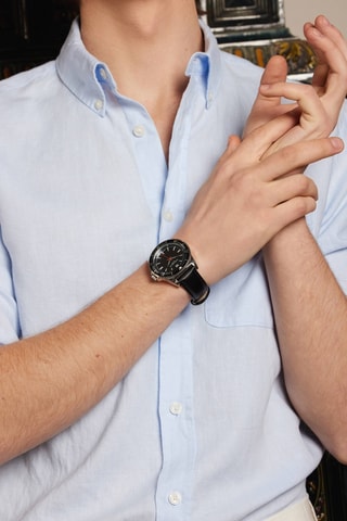 Orologio al quarzo in pelle Hallwil - Nero e argentato