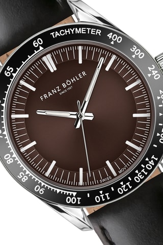Orologio al quarzo in pelle Maggiore - Tachimetro - Nero e marrone