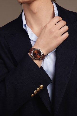 Orologio al quarzo in pelle Rotsee  - Marrone e argentato