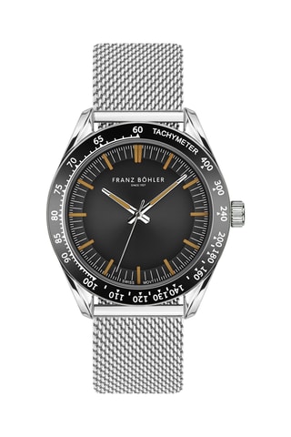 Orologio al quarzo in acciaio Poschiavo - Tachimetro - Argentato e nero