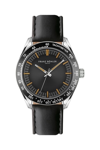 Orologio al quarzo in pelle Poschiavo - Tachimetro - Nero e argentato