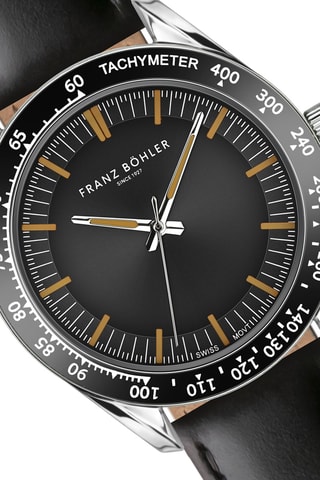 Orologio al quarzo in pelle Poschiavo - Tachimetro - Nero e argentato