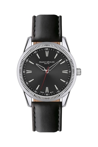 Orologio al quarzo in pelle Huttwil - Nero e argentato