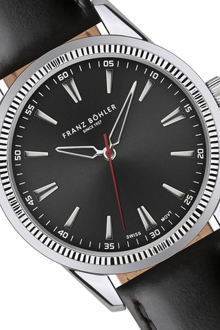 Orologio al quarzo in pelle Huttwil - Nero e argentato