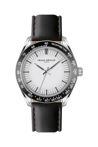 Orologio al quarzo in pelle Silvaplana - Tachimetro - Nero e argentato